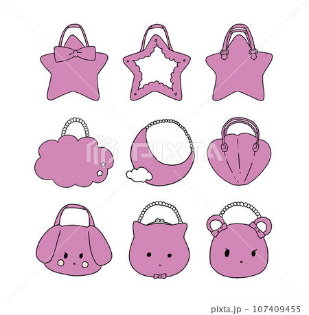 ピンクのかわいいカバンのイラストセット ピンクのかわいいカバンのイラストセット 107409455