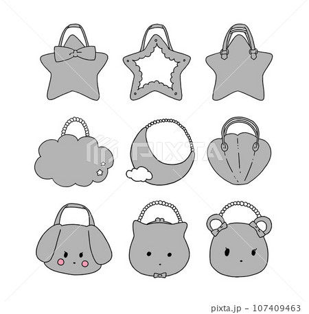 グレーのかわいいカバンのイラストセット 107409463