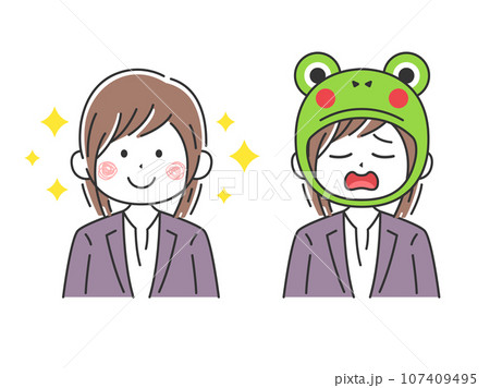 ビジネスウーマンの蛙化現象のイラスト 107409495