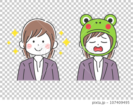 ビジネスウーマンの蛙化現象のイラスト 107409495