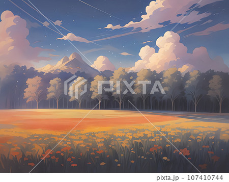 花畑と山 花畑と山 107410744