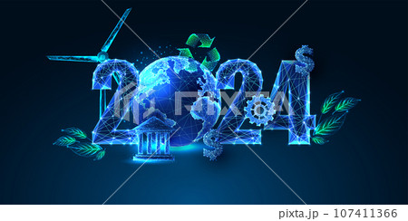 Sustianable development goals for 2024, New Year web banner in futuristic style on blue background 107411366