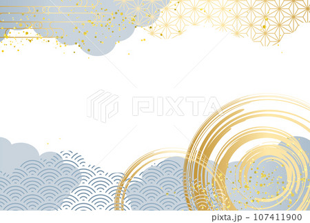 冬 和柄 高級感・青・金・雲 背景のイラスト素材 [107411900