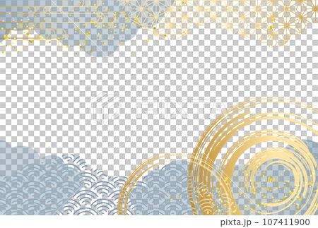 冬　和柄　高級感・青・金・雲　背景 107411900