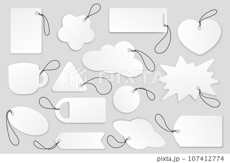 White tags mega set in 3d realistic design. Bundle elements of sales labels for discounts and price offers in flower, heart, cup, rectangle, other shapes. Vector illustration isolated graphic objects White tags mega set in 3d realistic design. Bundle elements of sales labels for discounts and price offers in flower, heart, cup, rectangle, other shapes. Vector illustration isolated graphic objects 107412774