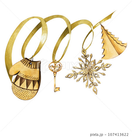 Collection of watercolor postcards with Christmas and winter. Poinsettia, holly, Christmas tree toys, holiday symbols. Suitable for the design of postcards, New Year's invitations. 107413622