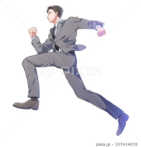 横向きで走るスーツ姿の男性 107414078