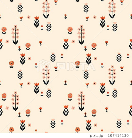 Seamless Scandinavian pattern. Delicate flowers. 107414130