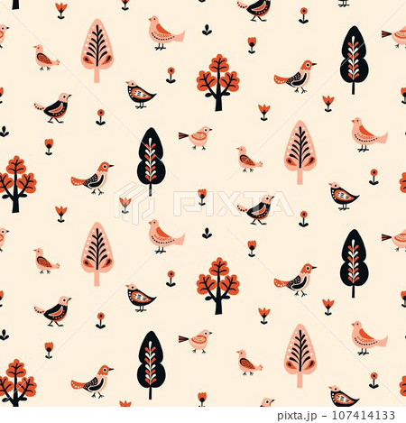 Seamless Scandinavian pattern. Delicate flowers. 107414133