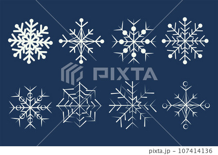 White snowflakes set on blue background. Winter ornament.  107414136