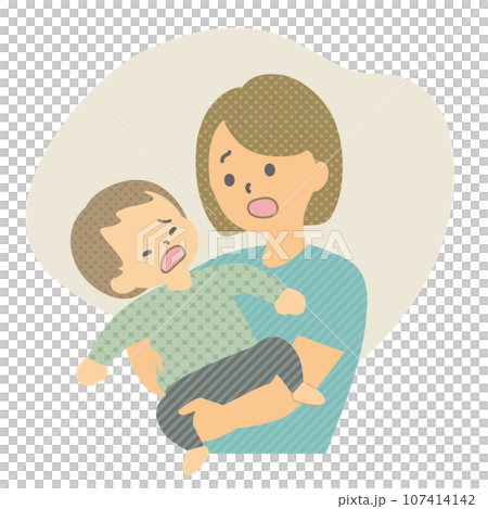 イラスト素材:駄々をこねる幼児を抱く母親 イラスト素材:駄々をこねる幼児を抱く母親 107414142