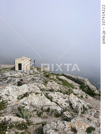 Angelokastro Byzantine Castle foggy day summer 107414222