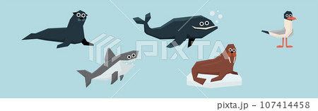 Funny Wild Polar Animals as Fauna of Arctic Vector Set Funny Wild Polar Animals as Fauna of Arctic Vector Set 107414458