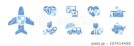 Insurance Case and Risk Security Against Unpleasant Incidents Pen Drawn Vector Set 107414498