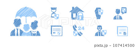 Insurance Case and Risk Security Against Unpleasant Incidents Pen Drawn Vector Set 107414500