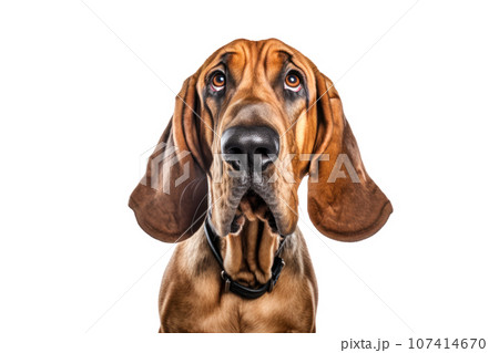 Portrait of curious Bloodhound dog isolated on white background 107414670