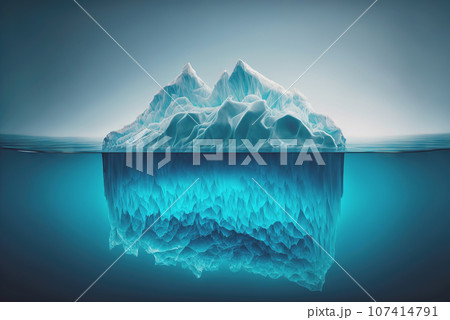 Submerged iceberg in a ocean. Splitwater image of white ice huge lump in water. Antarctic landscape. Generative AI Submerged iceberg in a ocean. Splitwater image of white ice huge lump in water. Antarctic landscape. Generative AI 107414791
