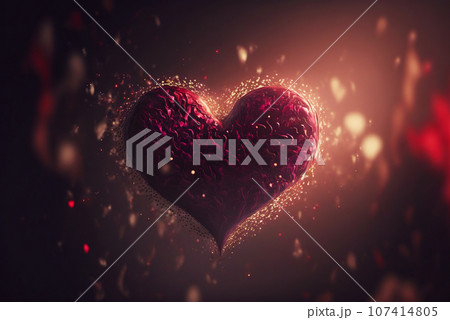 Heart-shaped red wine stream with bubbles, drops, splashes. Valentine's day concept. Generative AI 107414805