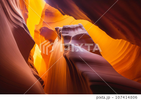 Colorful sandstone canyon. Curved abstract walls. Generative AI 107414806