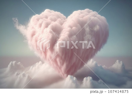 Heart shaped cloud on pink background. Valentine's Day. Generative AI 107414875