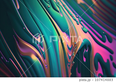 Iridescent paint colorful vivid background. Liquid splashes and drops. Generative AI 107414883