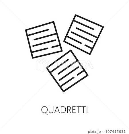 Square-shaped Quadretti pasta flakes isolated outline icon. Vector Italian food cuisine, Italy traditional quadretti pasta thin line Square-shaped Quadretti pasta flakes isolated outline icon. Vector Italian food cuisine, Italy traditional quadretti pasta thin line 107415031