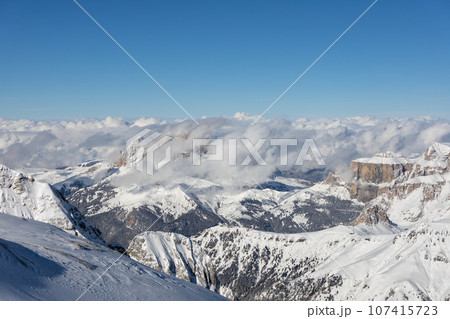 Winter Italy Dolomite mountains covered with snow  107415723