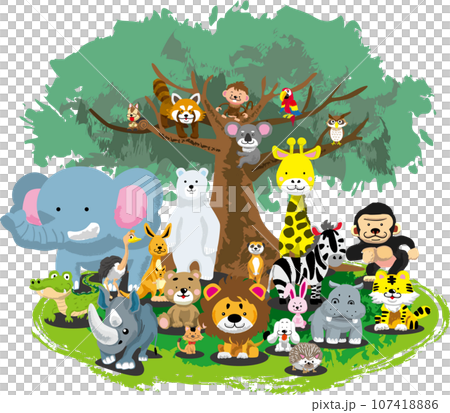 Illustration of animals playing happily in nature Illustration of animals playing happily in nature 107418886