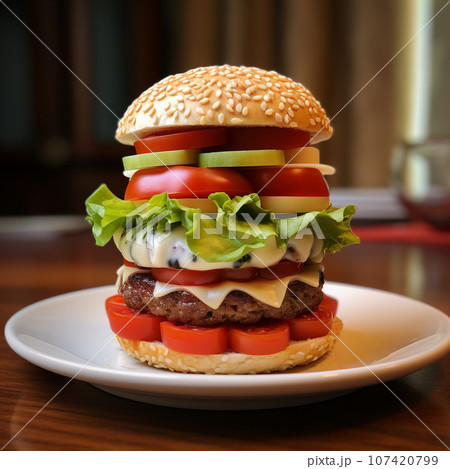【AI画像】大きなハンバーガー 【AI画像】大きなハンバーガー 107420799