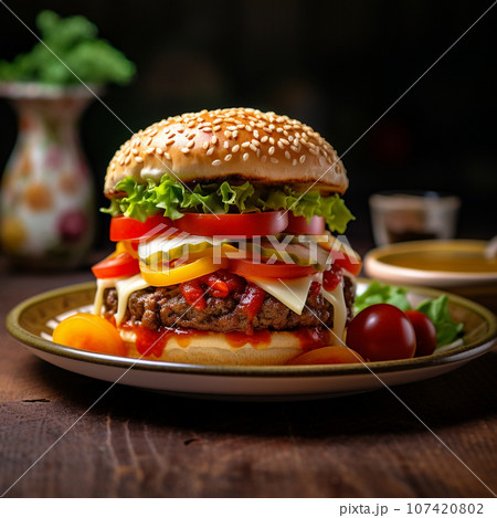 【AI画像】大きなハンバーガー 【AI画像】大きなハンバーガー 107420802