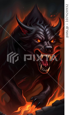 3D hellhound cartoon character design illustration  107420932