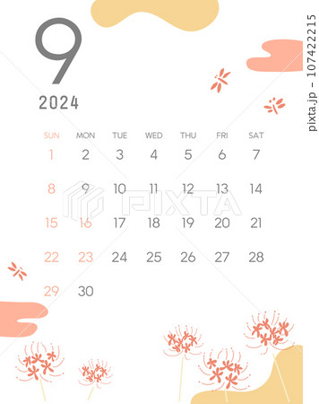 2024年9月のカレンダーのイラスト素材 [107422215] - PIXTA, 画像サイズ:356x450