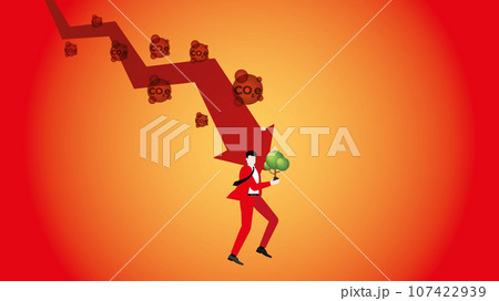 A businessman holds on a down graph of CO2e and a tree, to protect the earth. 107422939