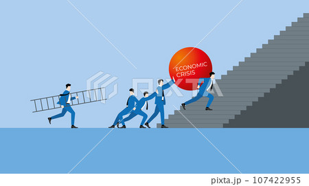 Business team with ladder and economic crisis. Business team with ladder and economic crisis. 107422955