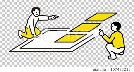 Illustration of a meeting about the composition of a video Illustration of a meeting about the composition of a video 107423233