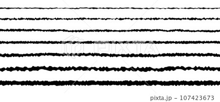 Jagged rough lines set. Scribble stroke border collection. Grunge wavy zig zag stripes bundle. Edgy scribble design elements for poster, banner, booklet, brochure, decoration. Vector illustration Jagged rough lines set. Scribble stroke border collection. Grunge wavy zig zag stripes bundle. Edgy scribble design elements for poster, banner, booklet, brochure, decoration. Vector illustration 107423673