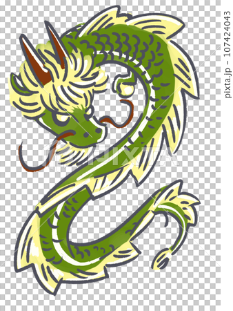 Illustration of a undulating green dragon 107424043