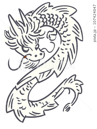 うねる龍の線画イラスト 107424047