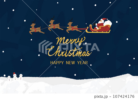 クリスマスカード横 プレゼントを運ぶサンタクロース クリスマスカード横 プレゼントを運ぶサンタクロース 107424176