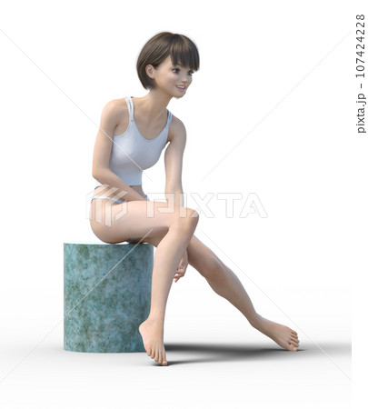 リラックスする下着姿の女性　perming3DCGイラスト素材 107424228