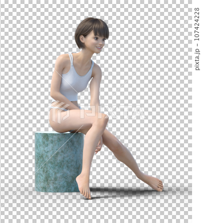 リラックスする下着姿の女性　perming3DCGイラスト素材 107424228