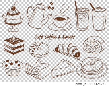 オシャレな手描きのカフェイラスト線画 107424240