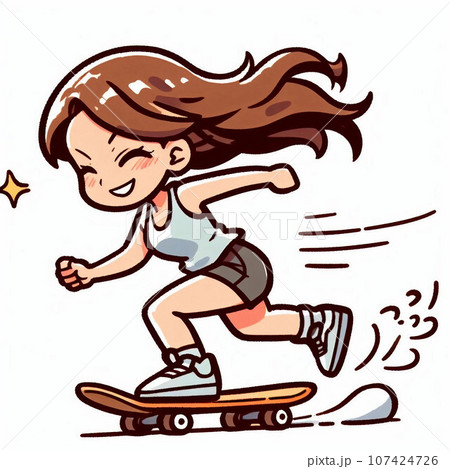 スケートボードをする女性のイラスト素材 [107424726] - PIXTA