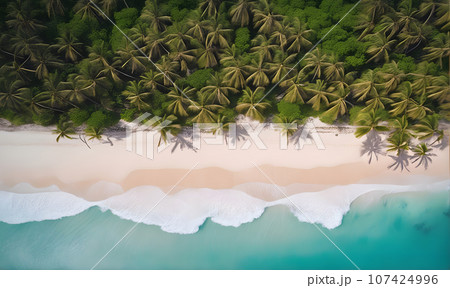 Aerial view of sea waves on beach Aerial view of sea waves on beach 107424996