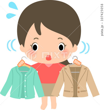 カーディガンとジャケットを見比べて悩む女性 107425058