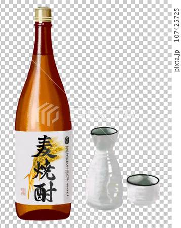 Barley shochu (with barley picture) with sake cup Barley shochu (with barley picture) with sake cup 107425725