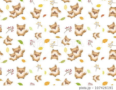 キツネのシームレスパターンC-7  画用紙 107426191