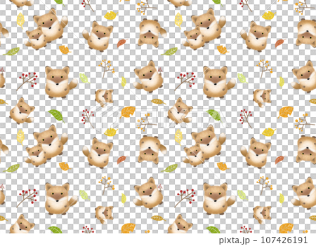 キツネのシームレスパターンC-7  画用紙 107426191