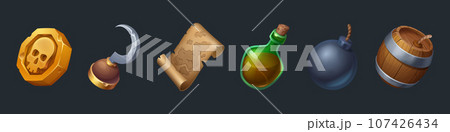 Pirate game ui element icon with old treasure map Pirate game ui element icon with old treasure map 107426434