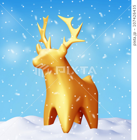 3D Christmas Deer Statue in Snowdrift 107426435